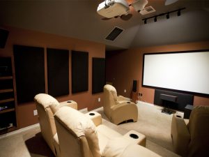 home theater screen and recliners