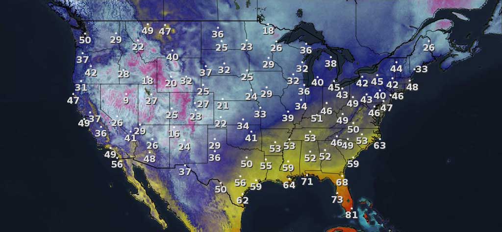 Image of temperatures reported across the United States